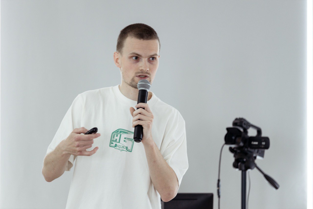 Ivan Kalagin speaking at a meetup